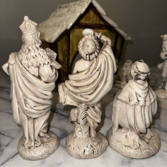Vintage Atlantic Mold Ceramic 11pc Manger Nativity Set Handmade Handpainted Xmas - Picture 10 of 16